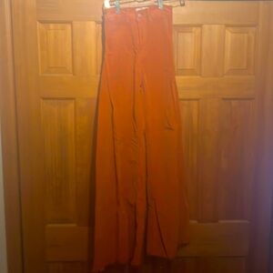 Free People Orange Flare Wide Leg Jeans